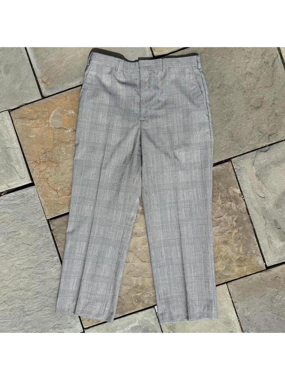 Y2K Tailored Flat Front Houndstooth Plaid Dress Pants